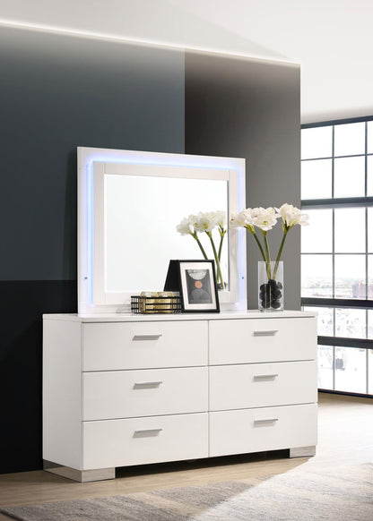 Felicity 6-drawer Dresser with LED Mirror Glossy White - 203503ML - Bien Home Furniture &amp; Electronics