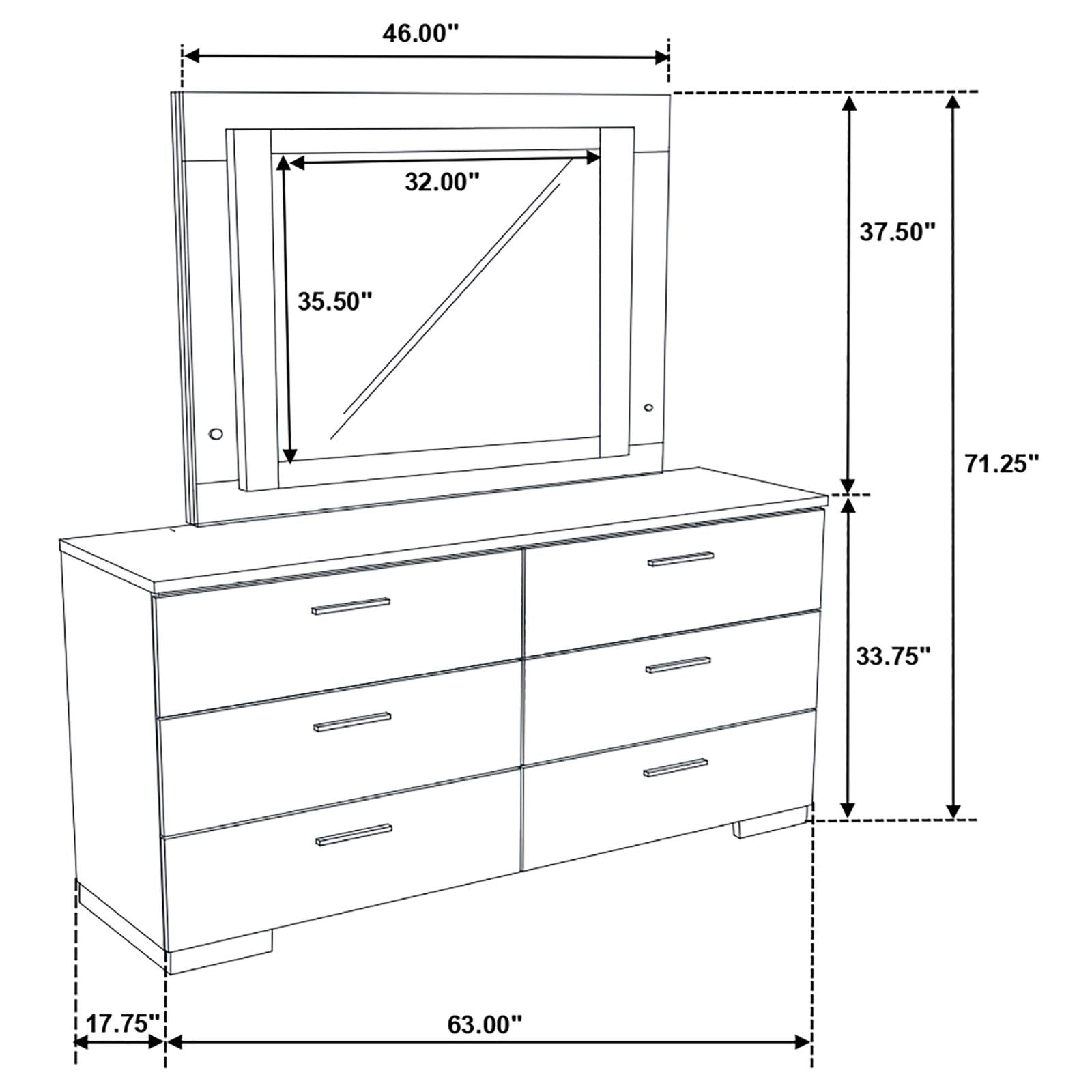 Felicity 6-drawer Dresser with LED Mirror Glossy White - 203503ML - Bien Home Furniture &amp; Electronics