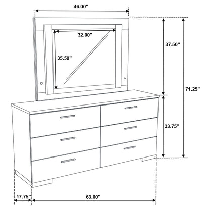 Felicity 6-drawer Dresser with LED Mirror Glossy White - 203503ML - Bien Home Furniture &amp; Electronics
