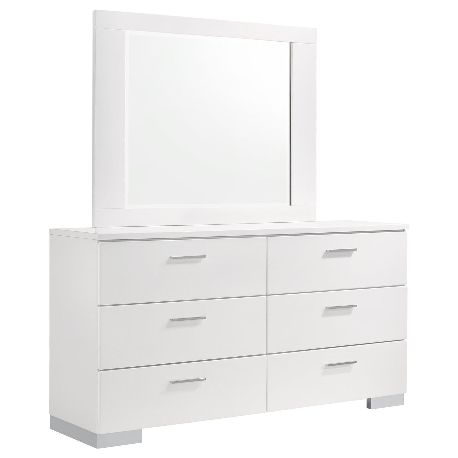 Felicity 6-drawer Dresser with Mirror Glossy White - 203503M - Bien Home Furniture &amp; Electronics