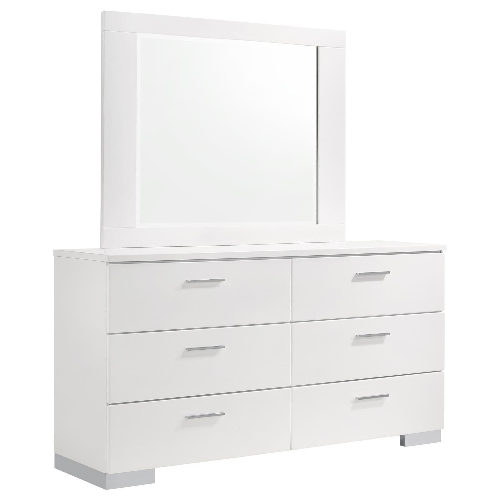 Felicity 6-drawer Dresser with Mirror Glossy White - 203503M - Bien Home Furniture &amp; Electronics