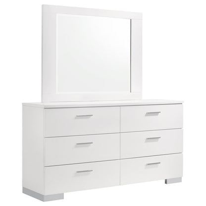 Felicity 6-drawer Dresser with Mirror Glossy White - 203503M - Bien Home Furniture &amp; Electronics