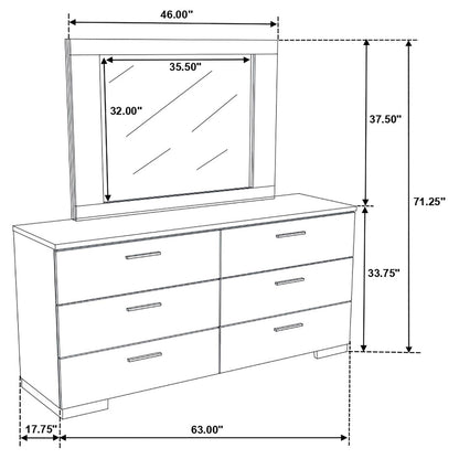 Felicity 6-drawer Dresser with Mirror Glossy White - 203503M - Bien Home Furniture &amp; Electronics