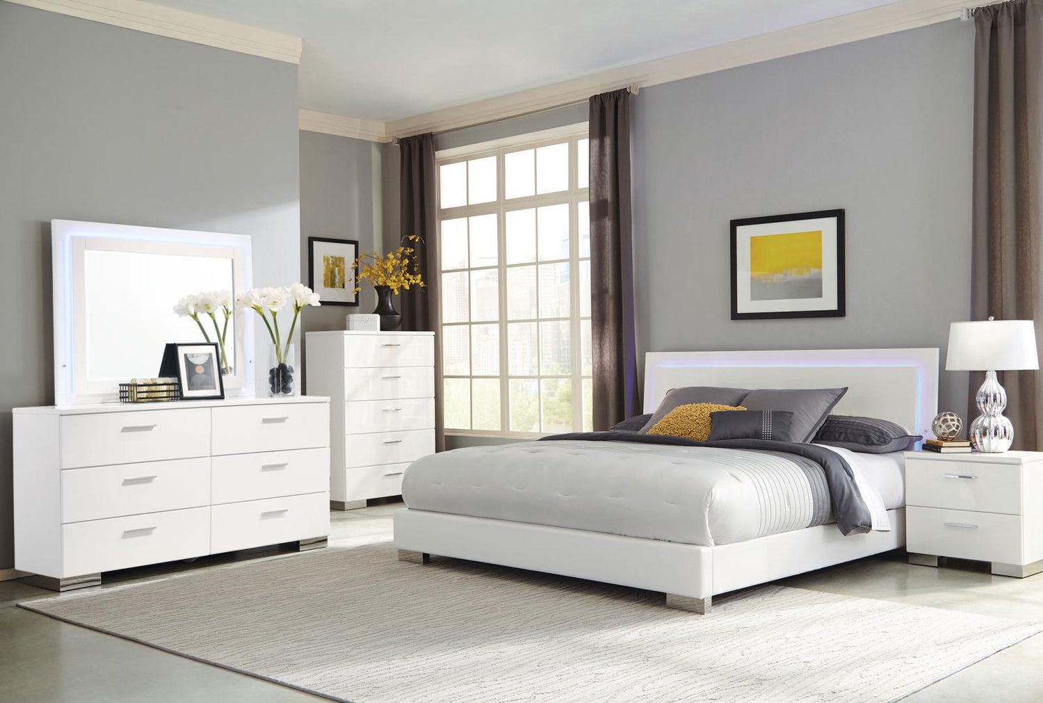 Felicity 6-drawer Dresser with Mirror Glossy White - 203503M - Bien Home Furniture &amp; Electronics
