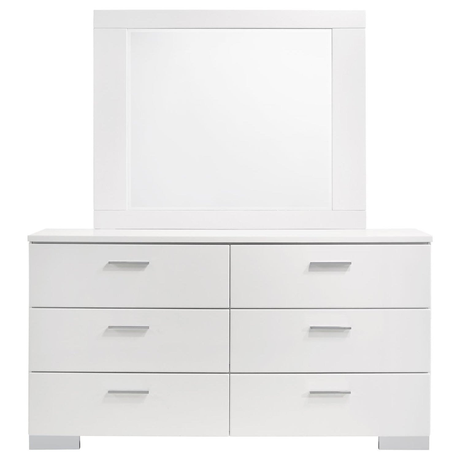 Felicity 6-drawer Dresser with Mirror Glossy White - 203503M - Bien Home Furniture &amp; Electronics