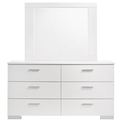 Felicity 6-drawer Dresser with Mirror Glossy White - 203503M - Bien Home Furniture &amp; Electronics