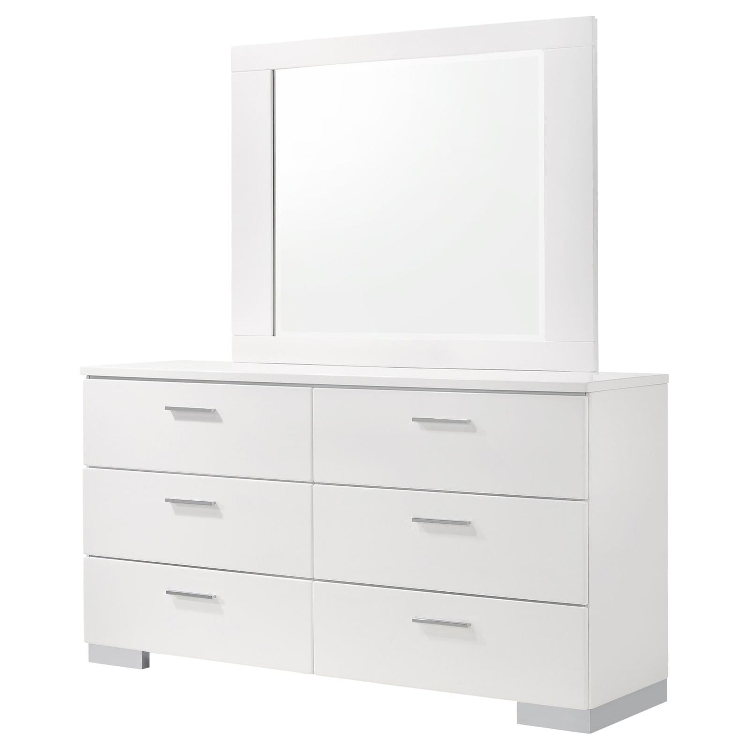 Felicity 6-drawer Dresser with Mirror Glossy White - 203503M - Bien Home Furniture &amp; Electronics