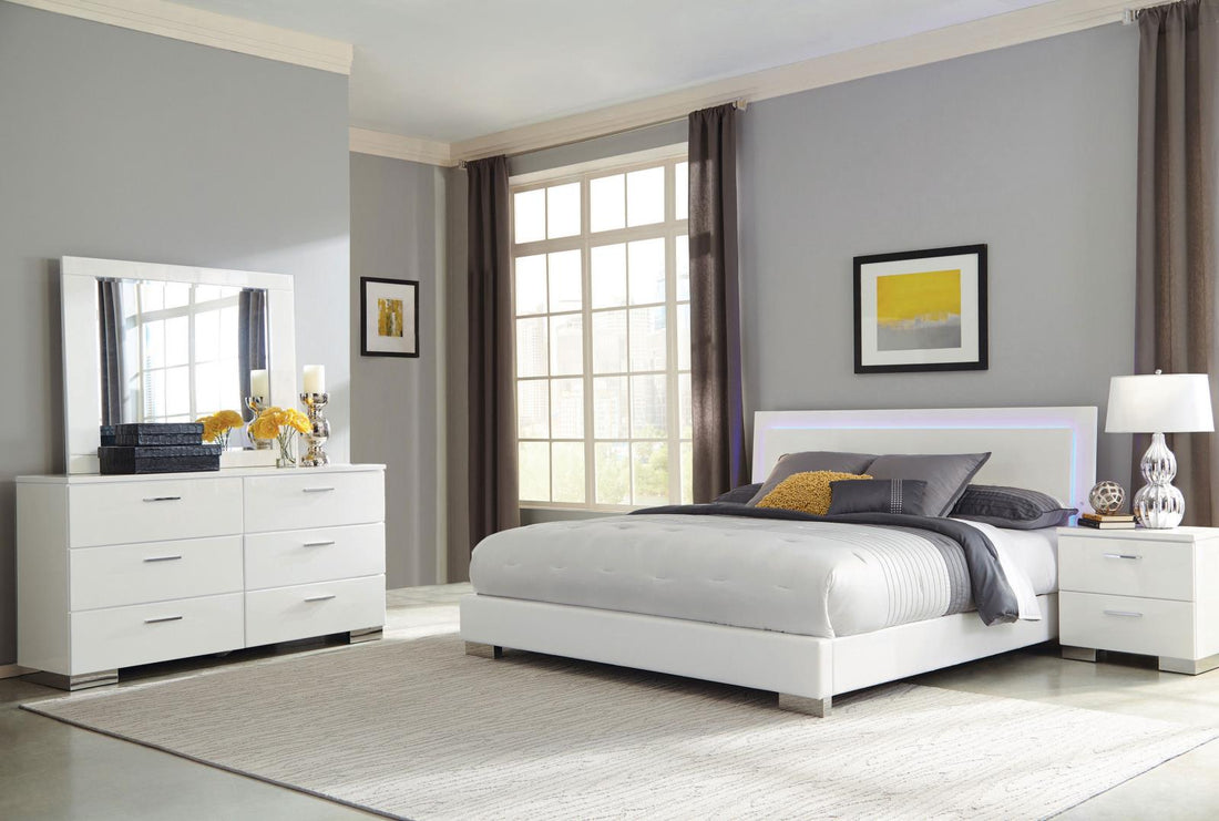 Felicity Bedroom Set with LED Light Headboard Glossy White - 203500KE-S4 - Bien Home Furniture &amp; Electronics