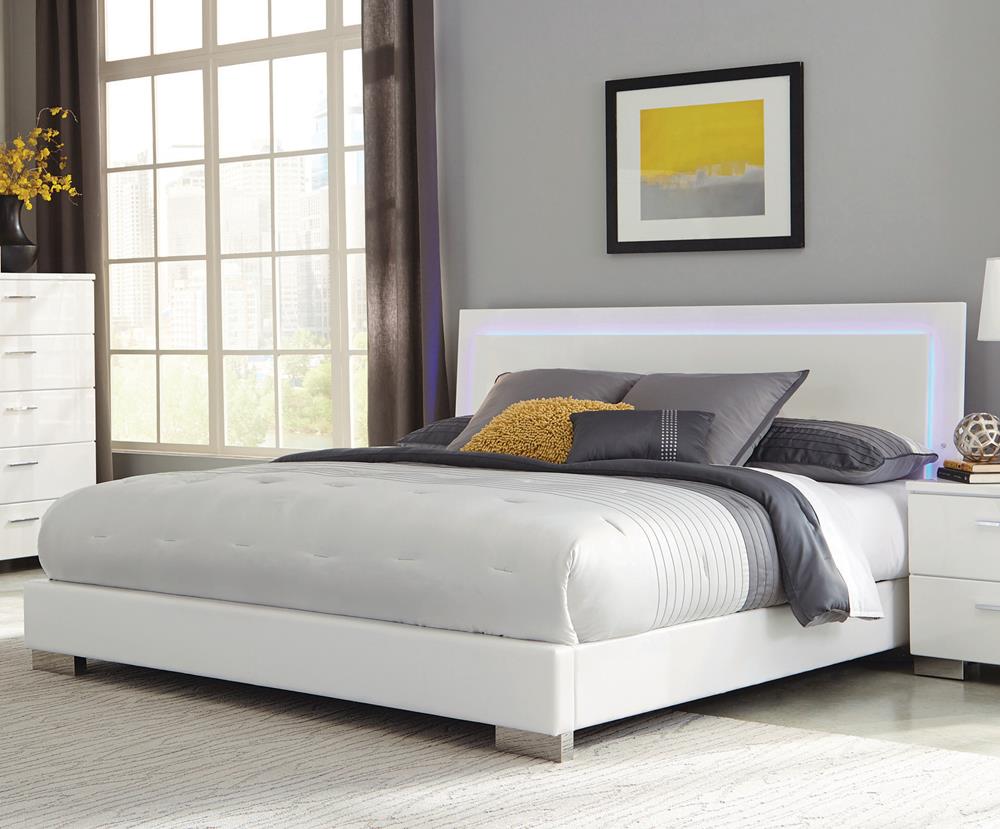 Felicity California King Panel Bed with LED Lighting Glossy White - 203500KW - Bien Home Furniture &amp; Electronics