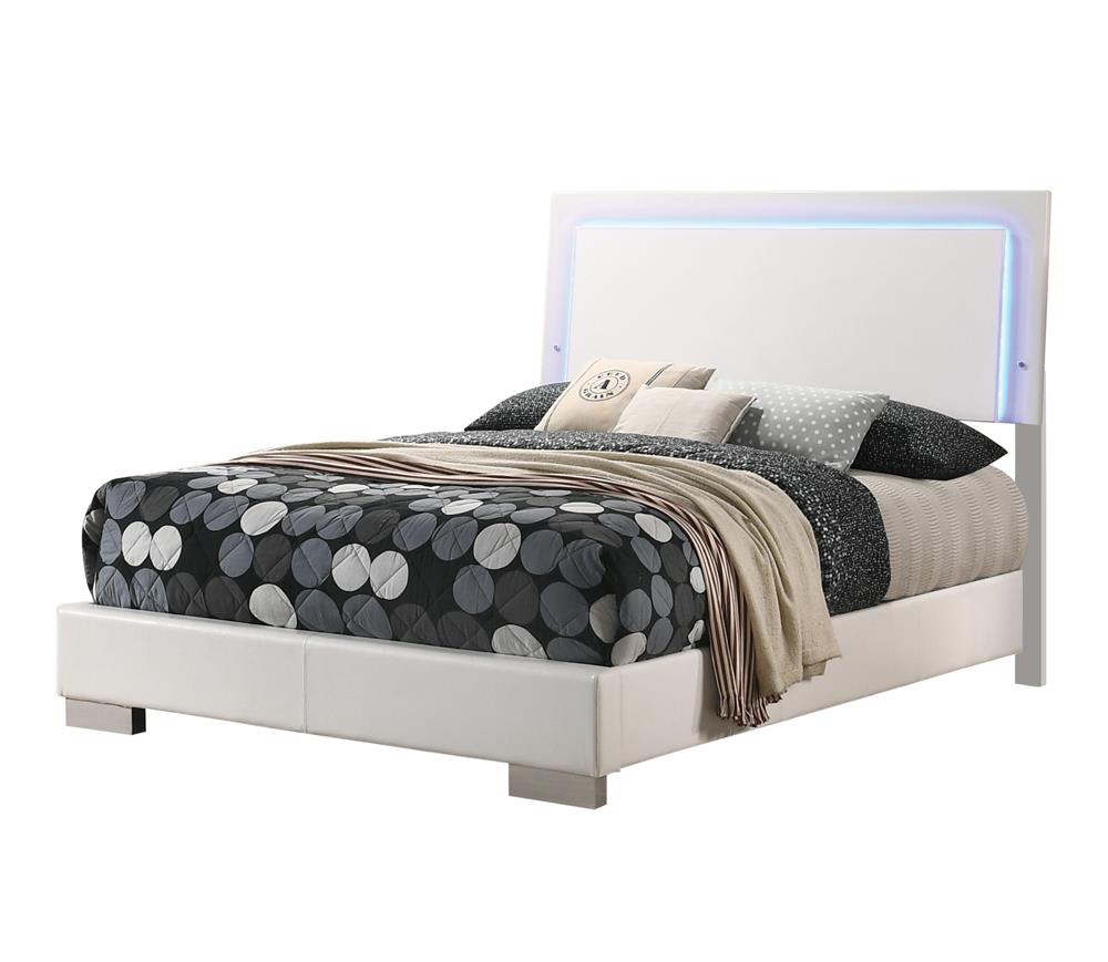 Felicity Full Panel Bed with LED Lighting Glossy White - 203500F - Bien Home Furniture &amp; Electronics