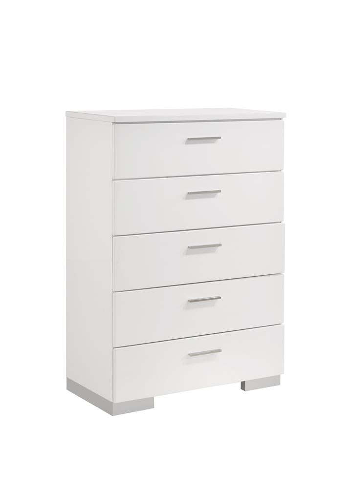 Felicity Glossy White 5-Drawer Chest - 203505 - Bien Home Furniture &amp; Electronics