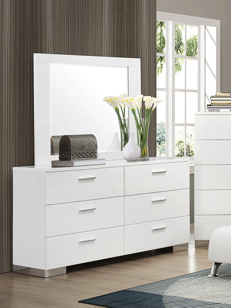 Felicity Glossy White Rectangle Dresser Mirror - 203504 - Bien Home Furniture &amp; Electronics