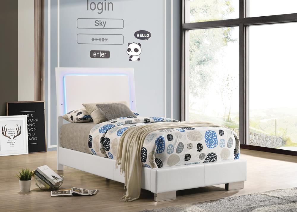 Felicity Twin Panel Bed with LED Lighting Glossy White - 203500T - Bien Home Furniture &amp; Electronics