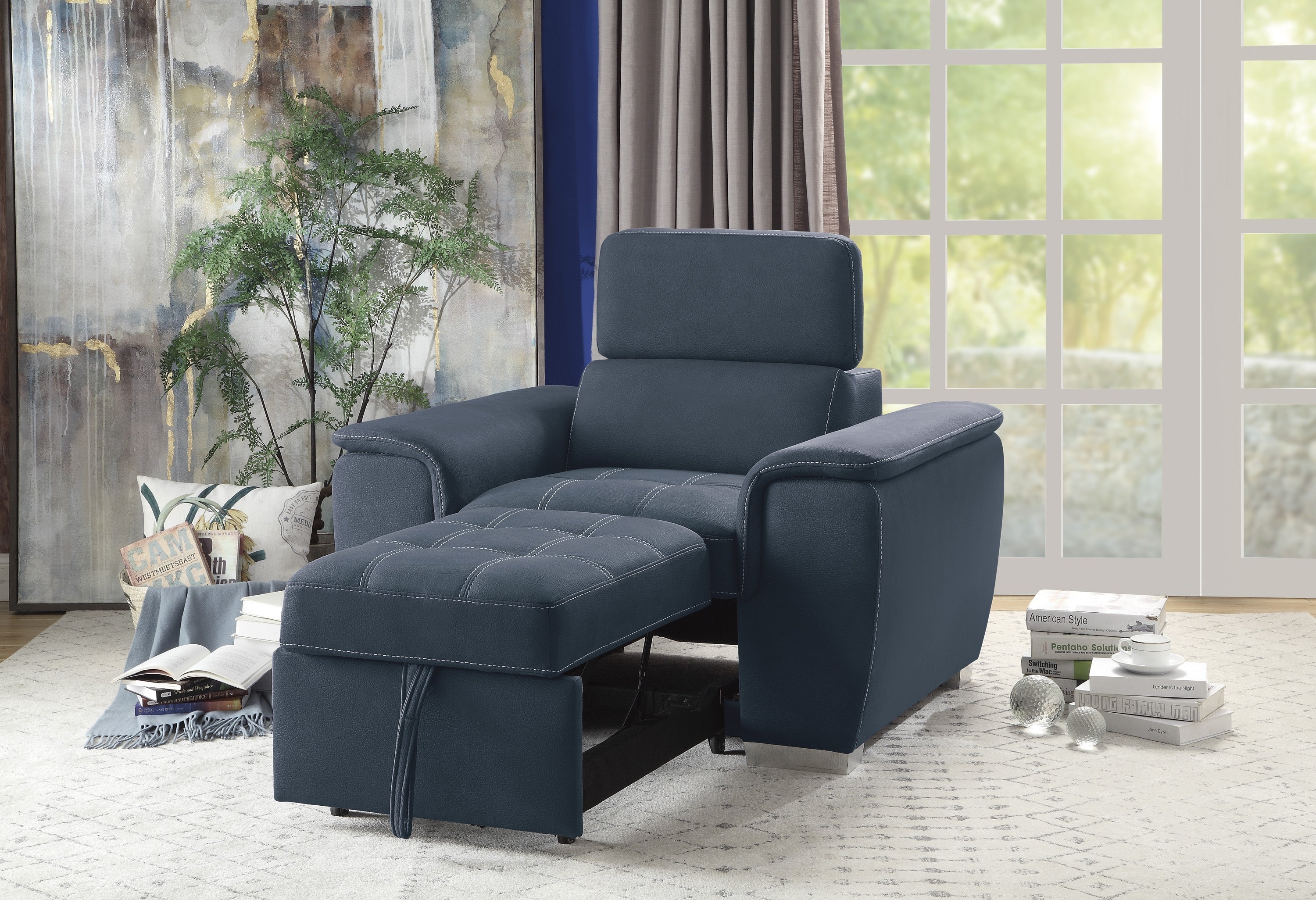 Ferriday Blue Chair with Pull-out Ottoman - 8228BU-1 - Bien Home Furniture &amp; Electronics