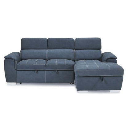 Ferriday Blue Sectional with Adjustable Headrests, Pull-out Bed and Right Chaise with Hidden Storage - 8228BU* - Bien Home Furniture &amp; Electronics