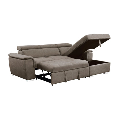 Ferriday Brown Sectional with Adjustable Headrests, Pull-out Bed and Right Chaise with Hidden Storage - 8228TP* - Bien Home Furniture &amp; Electronics