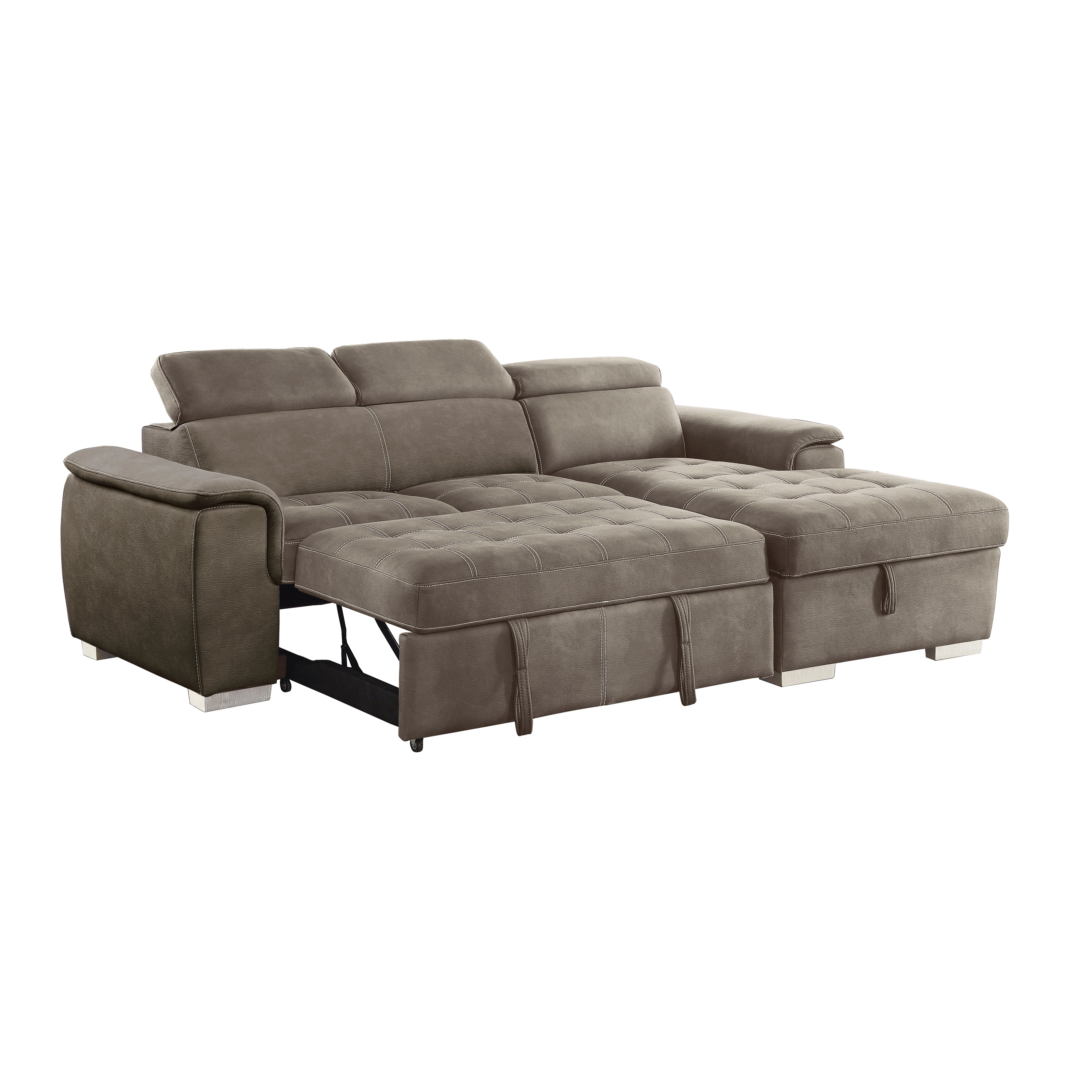 Ferriday Brown Sectional with Adjustable Headrests, Pull-out Bed and Right Chaise with Hidden Storage - 8228TP* - Bien Home Furniture &amp; Electronics