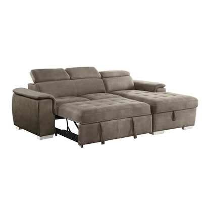 Ferriday Brown Sectional with Adjustable Headrests, Pull-out Bed and Right Chaise with Hidden Storage - 8228TP* - Bien Home Furniture &amp; Electronics
