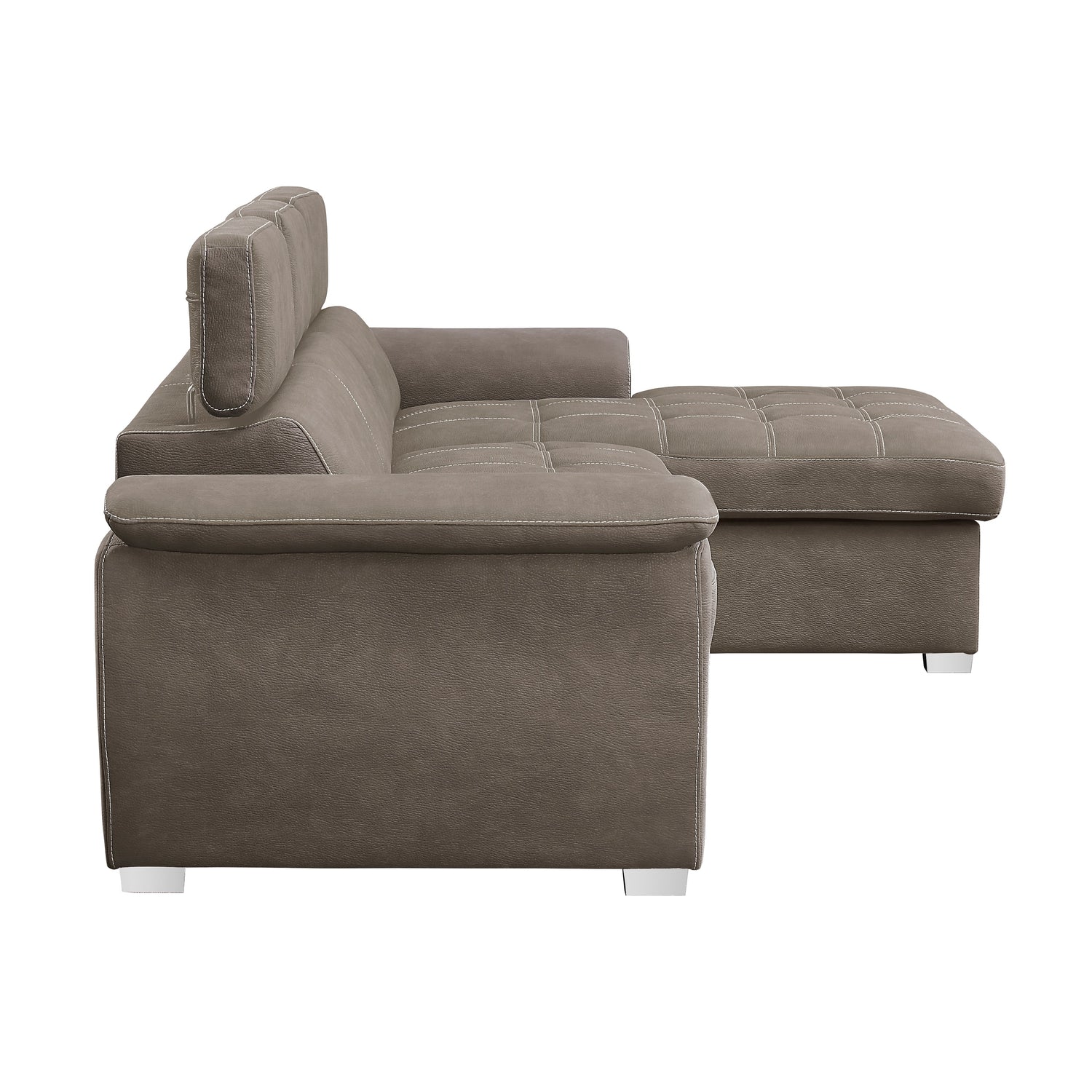Ferriday Brown Sectional with Adjustable Headrests, Pull-out Bed and Right Chaise with Hidden Storage - 8228TP* - Bien Home Furniture &amp; Electronics