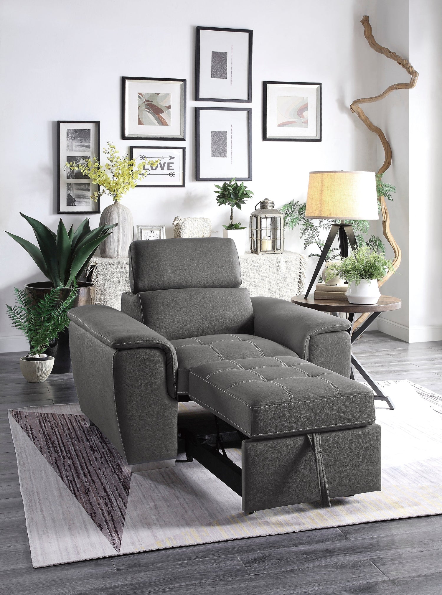 Ferriday Gray Chair with Pull-out Ottoman - 8228GY-1 - Bien Home Furniture &amp; Electronics