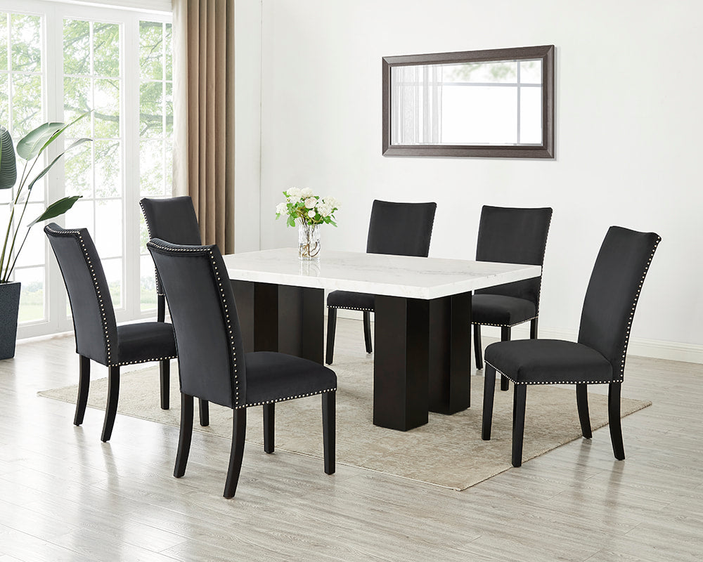Finland Black 7-Piece Genuine Marble Dining Set - Finland - Black - Bien Home Furniture &amp; Electronics