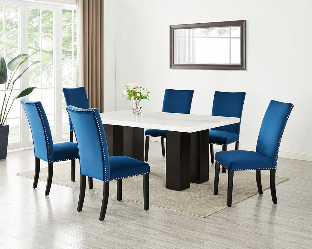 Finland Blue 7-Piece Genuine Marble Dining Set - Finland Blue - Bien Home Furniture &amp; Electronics