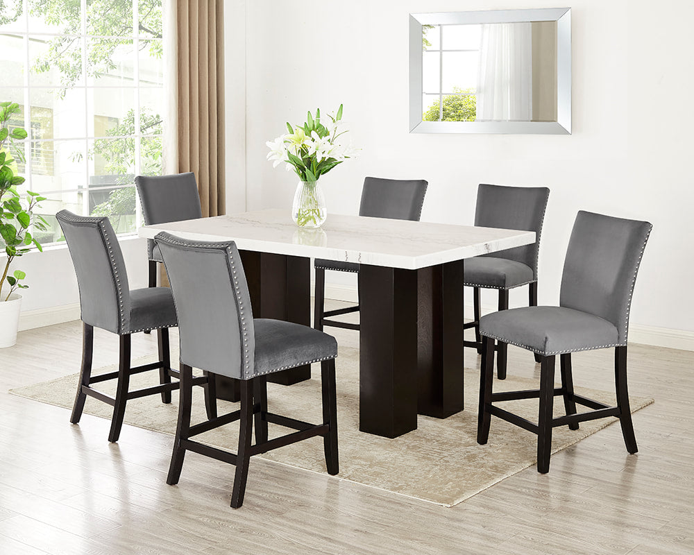 Finley Grey - (GENUINE MARBLE) Counter Height Table &amp; 6 Chairs - Finley Grey - Bien Home Furniture &amp; Electronics