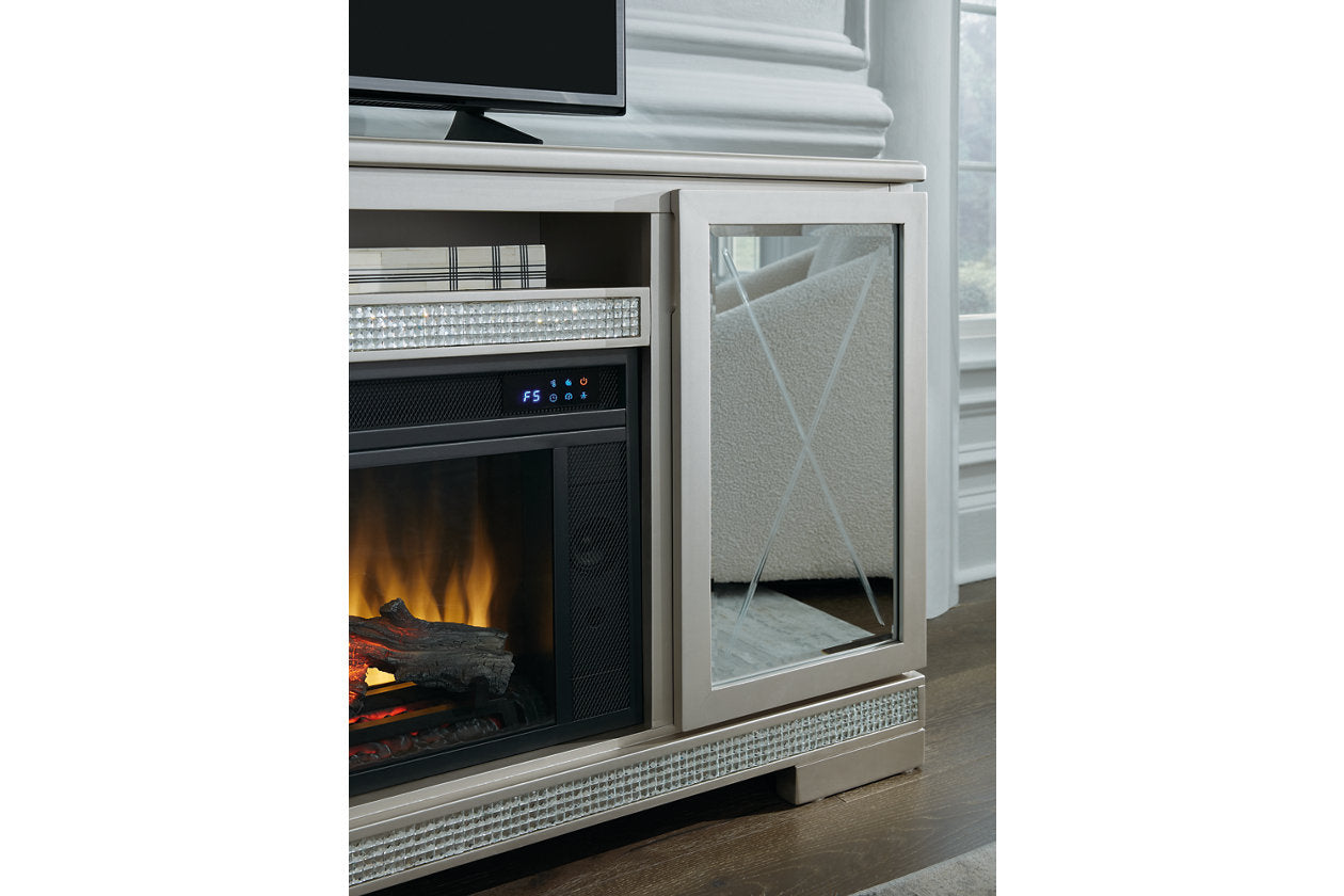 Flamory Silver 72&quot; TV Stand with Electric Fireplace - SET | W100-12 | W910-68 - Bien Home Furniture &amp; Electronics