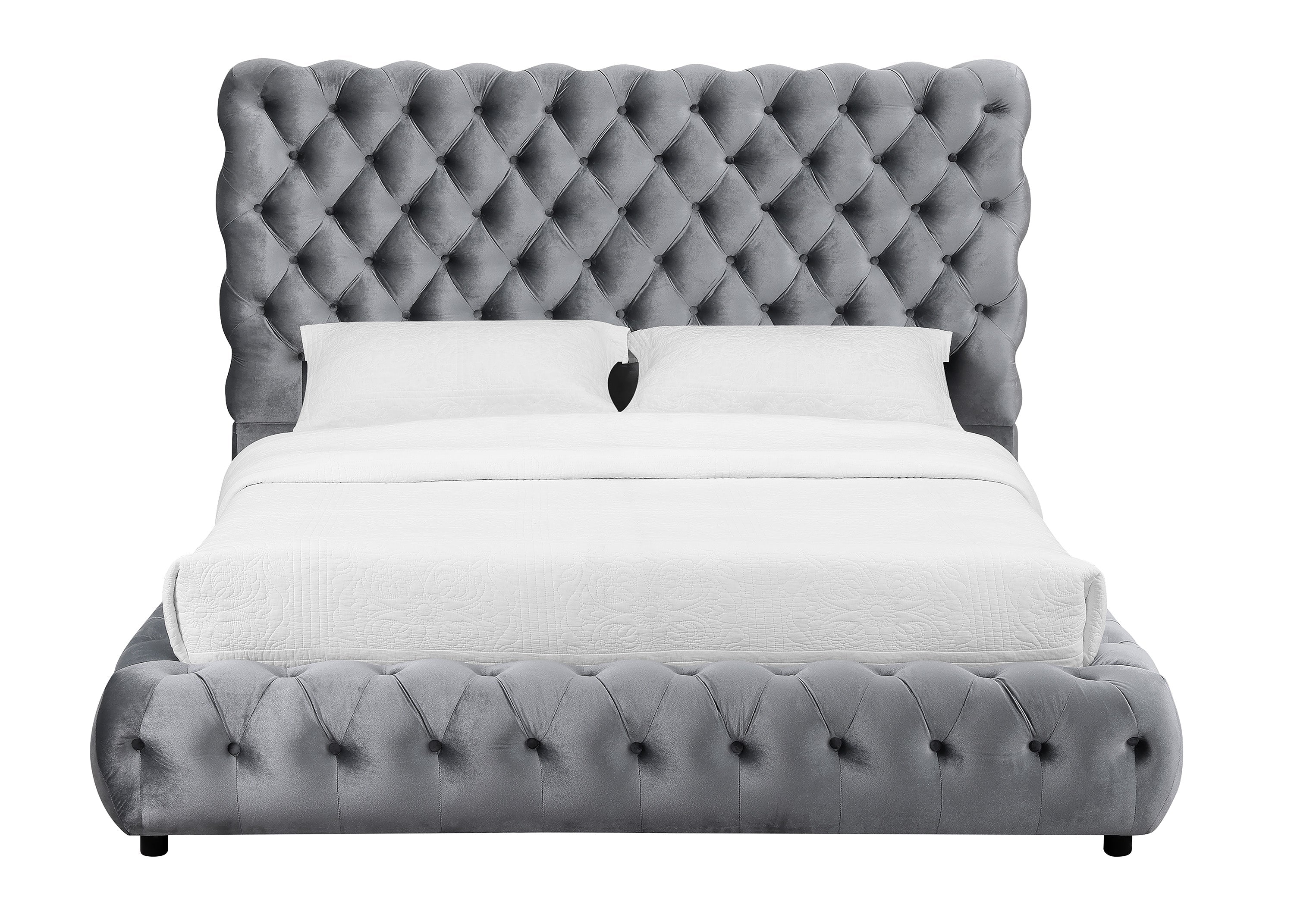 Flory Gray Queen Upholstered Platform Bed - SET | 5112GY-Q-HBFB | 5112GY-KQ-RAIL - Bien Home Furniture &amp; Electronics