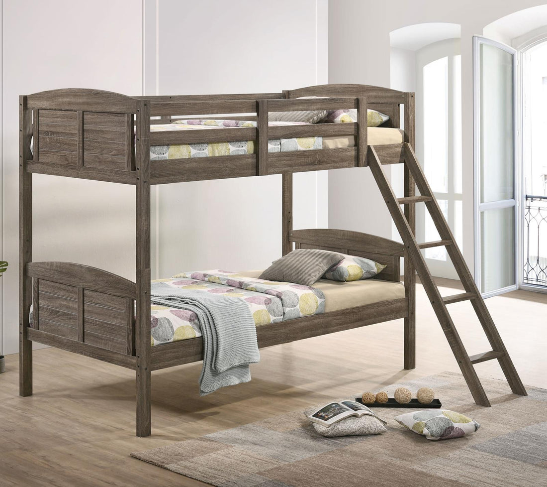 Flynn Weathered Brown Twin over Twin Bunk Bed - 400808 - Bien Home Furniture & Electronics