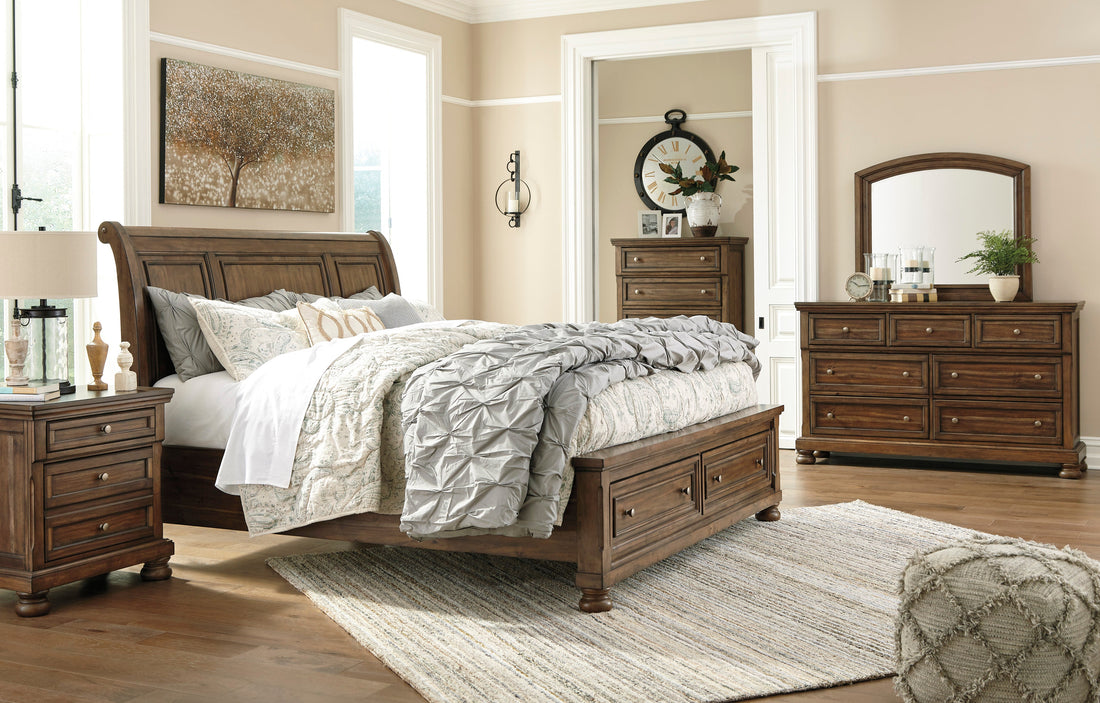 Flynnter Medium Brown Footboard Storage Sleigh Platform Bedroom Set - SET | B719-74 | B719-77 | B719-98 | B719-31 | B719-36 | B719-92 | B719-46 - Bien Home Furniture & Electronics