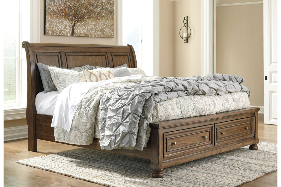 Flynnter Medium Brown King Sleigh Bed with 2 Storage Drawers - SET | B719-76 | B719-78 | B719-99 - Bien Home Furniture &amp; Electronics