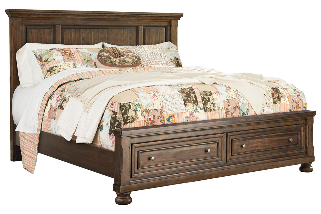 Flynnter Medium Brown Queen Panel Bed with 2 Storage Drawers - SET | B719-57 | B719-74 | B719-98 - Bien Home Furniture &amp; Electronics