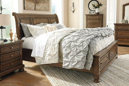 Flynnter Medium Brown Queen Sleigh Bed with 2 Storage Drawers - SET | B719-74 | B719-77 | B719-98 - Bien Home Furniture &amp; Electronics