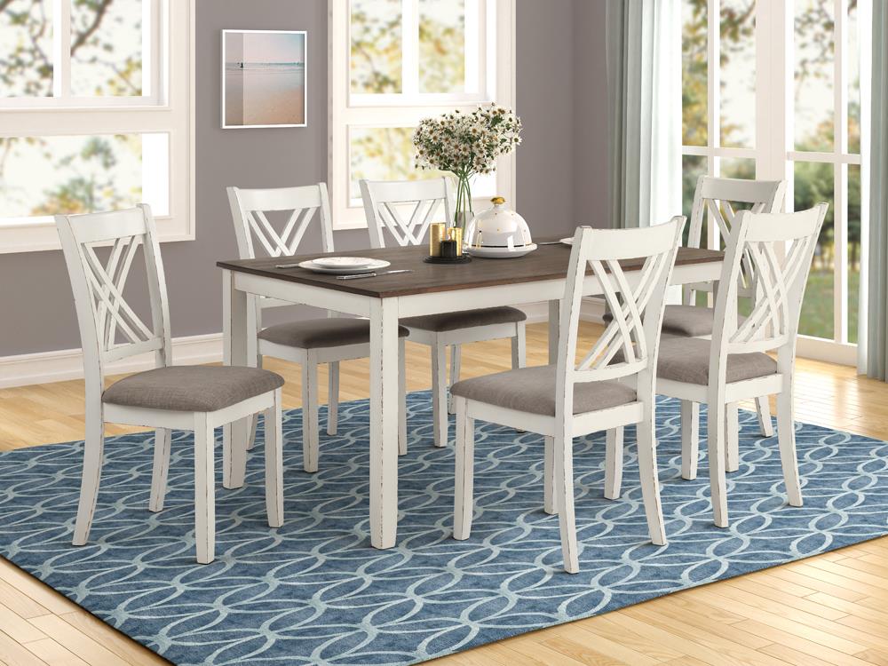 Fortress 7-Piece Dining Set Chestnut/Vintage White - 190721 - Bien Home Furniture &amp; Electronics