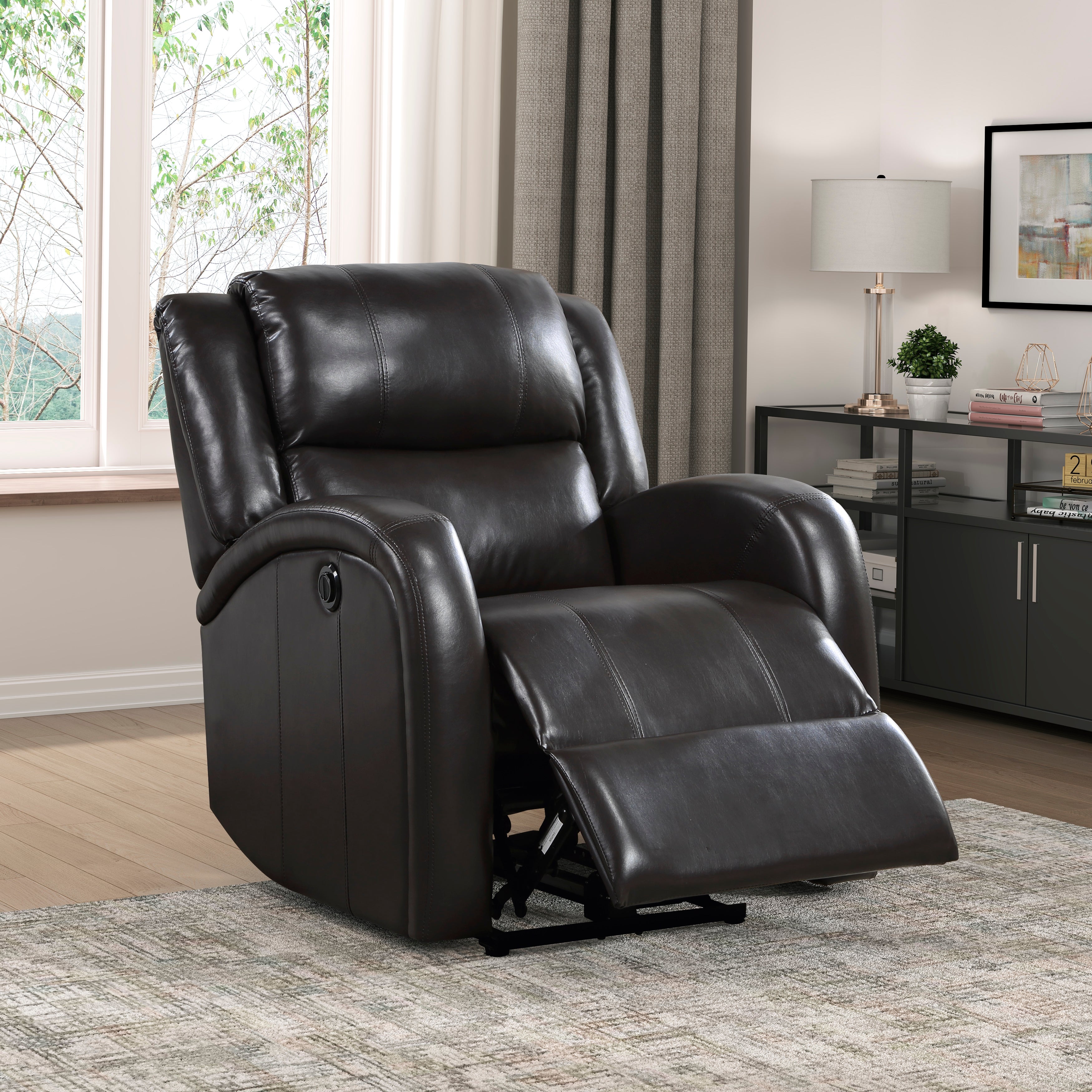 Foxcroft Brown Faux Leather Power Reclining Chair - 9316PUBR-1PW - Bien Home Furniture &amp; Electronics