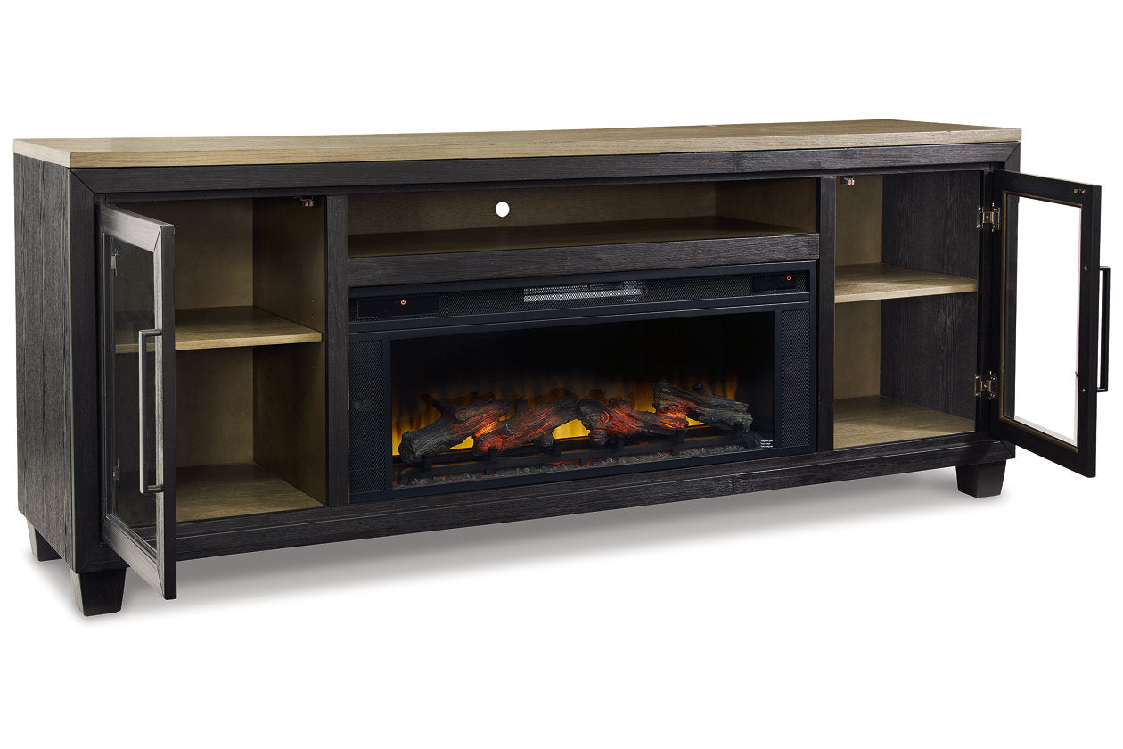 Foyland Black/Brown 83&quot; TV Stand with Electric Fireplace - SET | W100-12 | W989-68 - Bien Home Furniture &amp; Electronics
