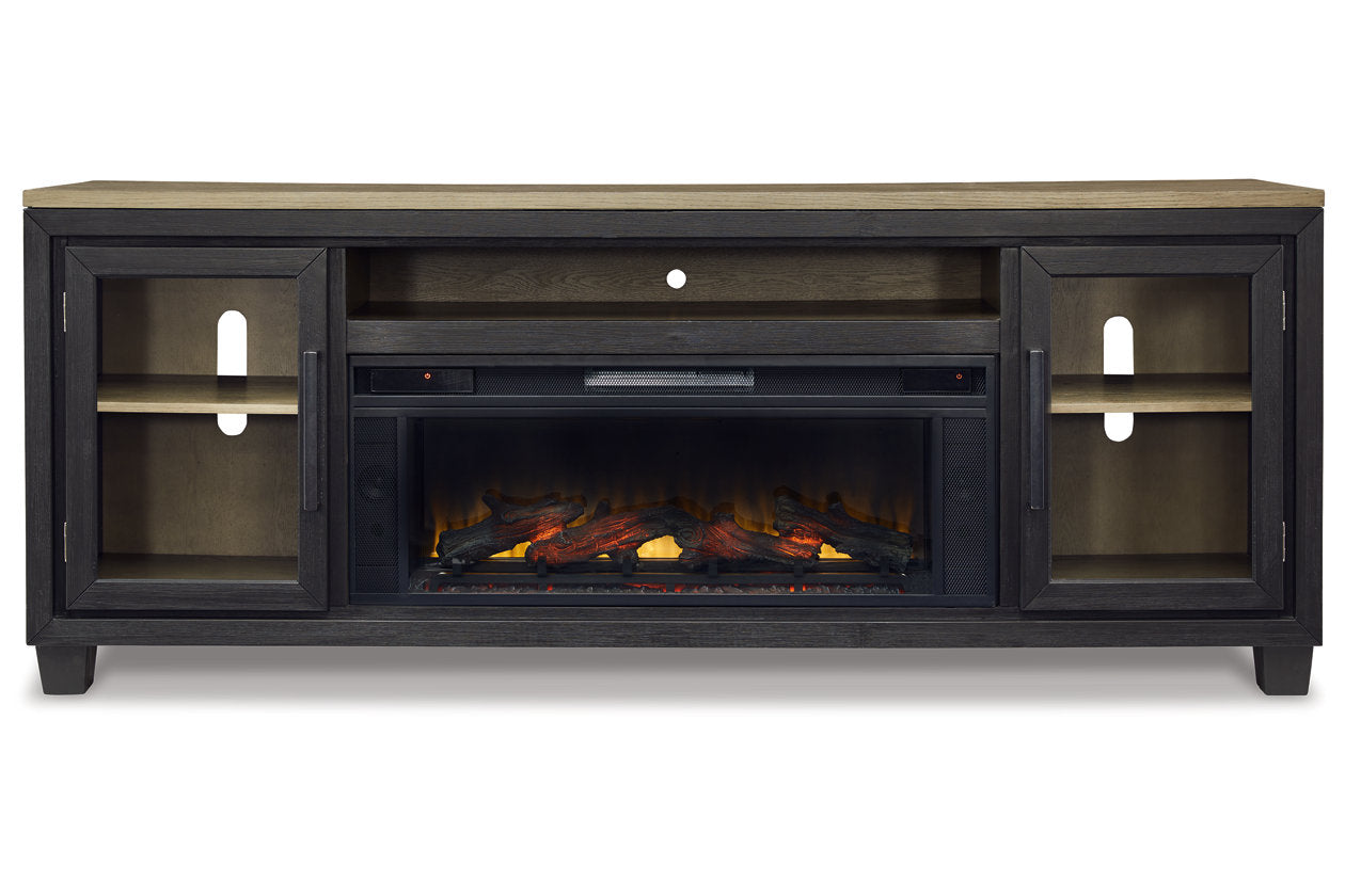 Foyland Black/Brown 83&quot; TV Stand with Electric Fireplace - SET | W100-12 | W989-68 - Bien Home Furniture &amp; Electronics