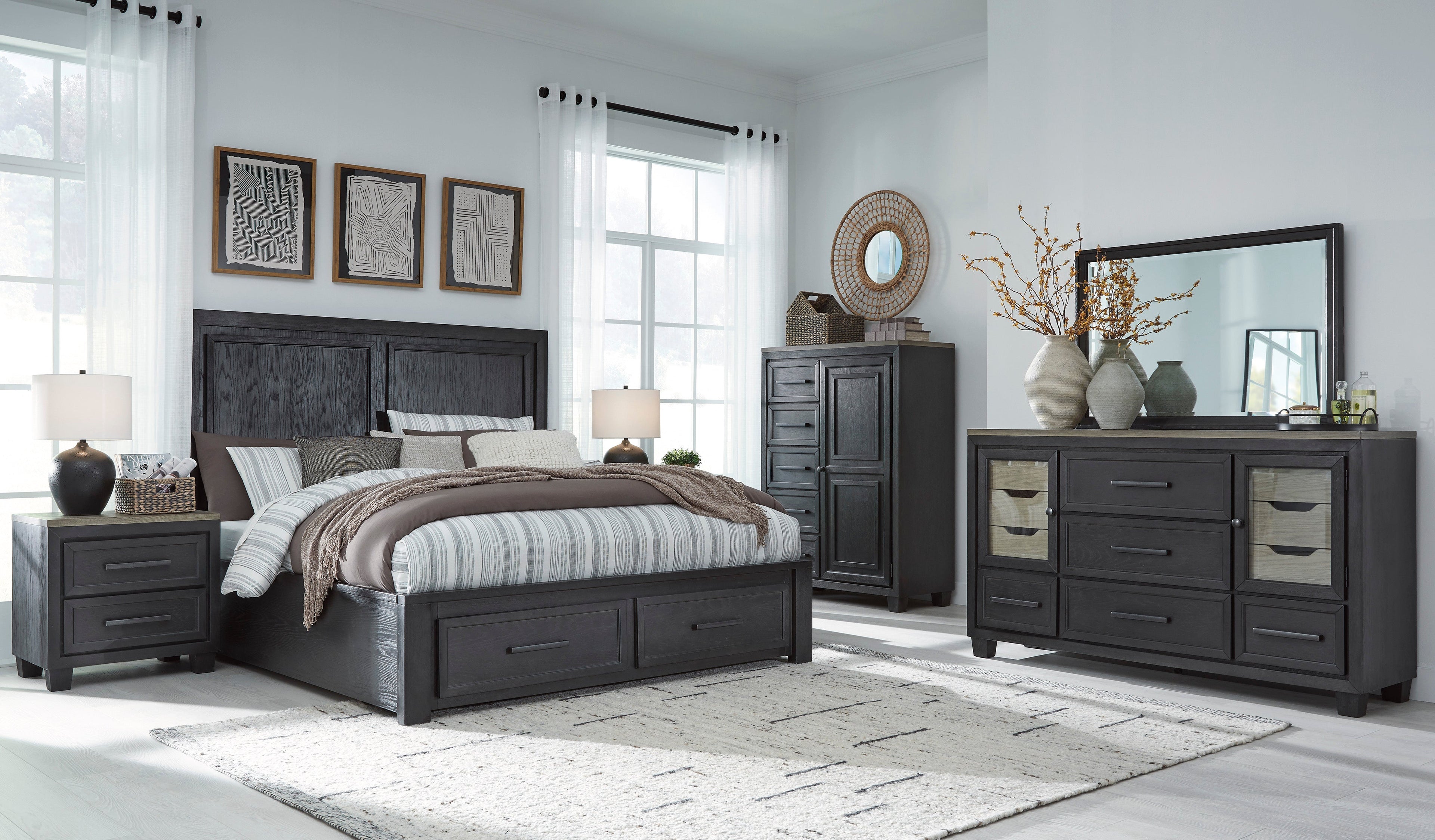 Foyland Black/Brown Footboard Storage Platform Bedroom Set - SET | B989-56S | B989-58 | B989-97 | B989-31 | B989-36 | B989-92 | B989-48 - Bien Home Furniture &amp; Electronics