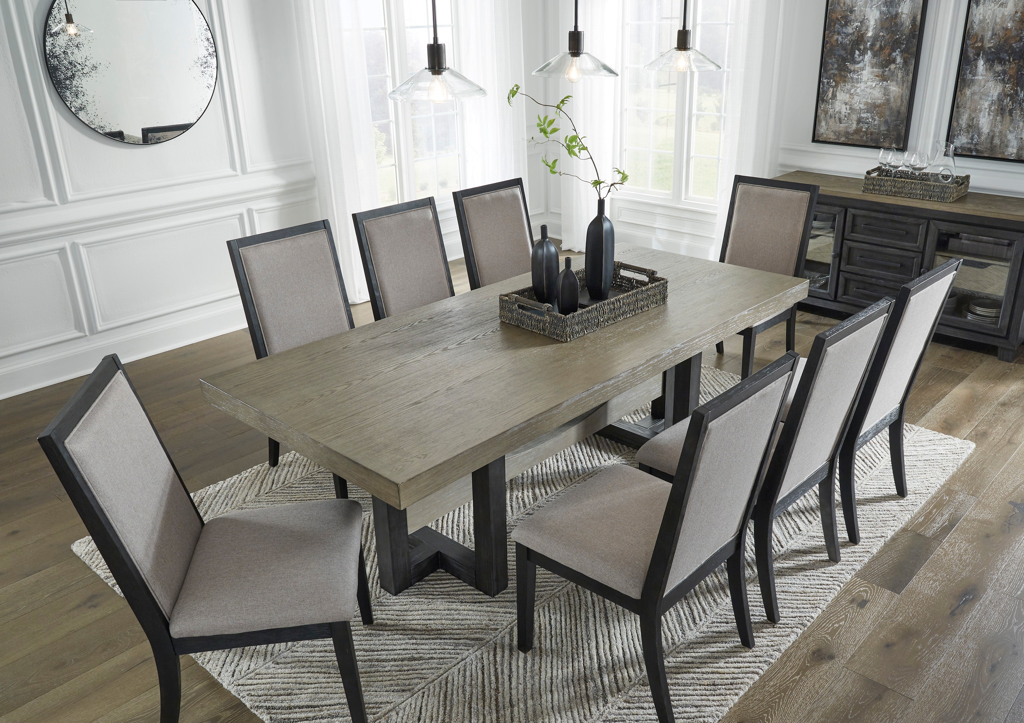 Foyland Light Gray/Black Rectangular Dining Set - SET | D989-25 | D989-01(2) - Bien Home Furniture &amp; Electronics