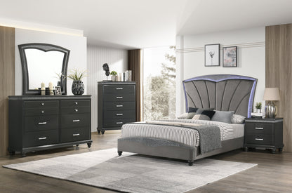 Frampton Gray King LED Upholstered Platform Bed - SET | B4790-K-HBFB | B4790-KQ-RAIL - Bien Home Furniture &amp; Electronics