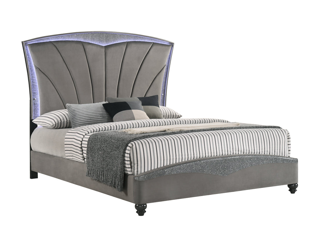 Frampton Gray LED Upholstered Platform Bedroom Set - SET | B4790-Q-HBFB | B4790-KQ-RAIL | B4790-1 | B4790-11 | B4790-2 - Bien Home Furniture &amp; Electronics