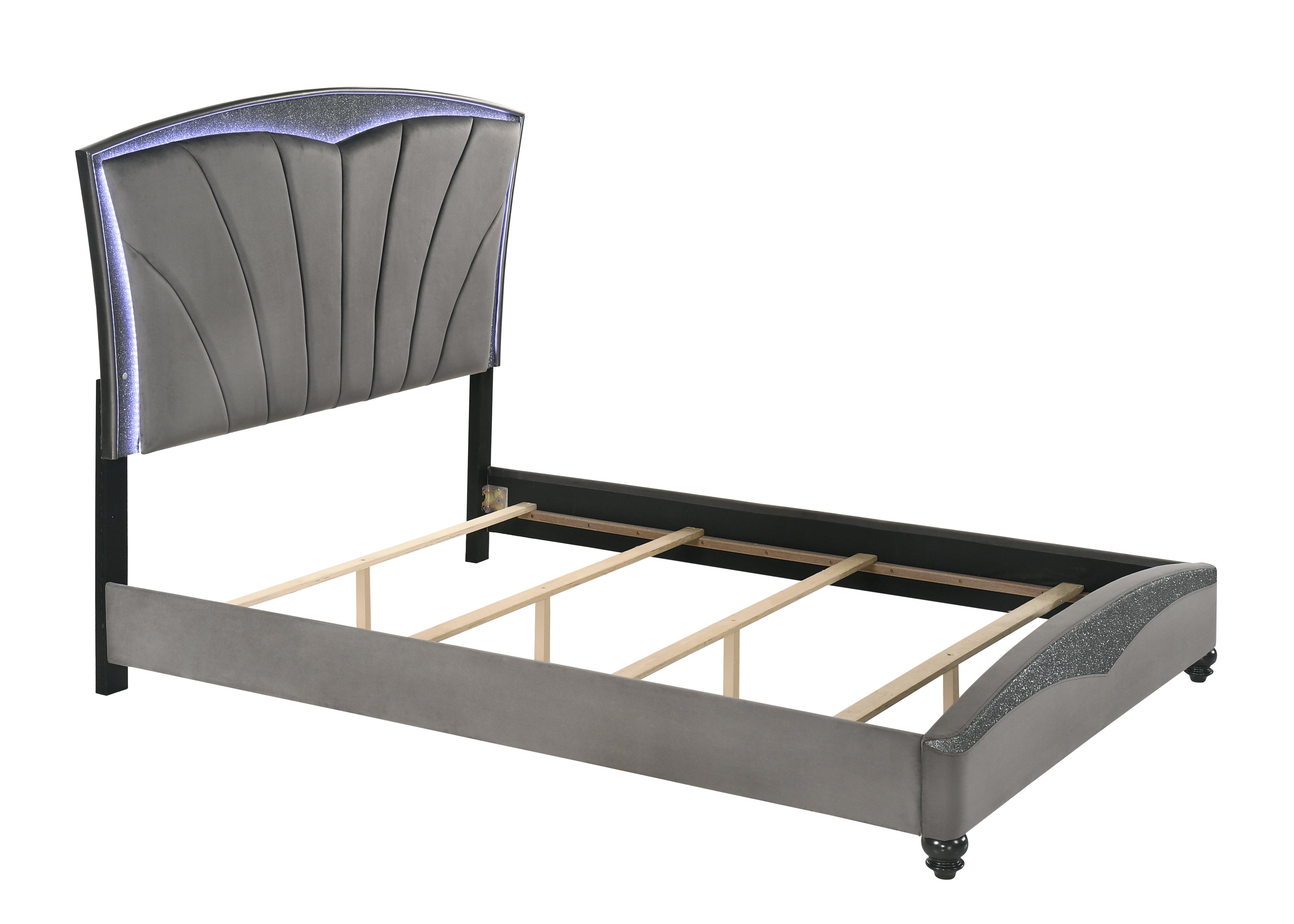 Frampton Gray Queen LED Upholstered Platform Bed - SET | B4790-Q-HBFB | B4790-KQ-RAIL - Bien Home Furniture &amp; Electronics