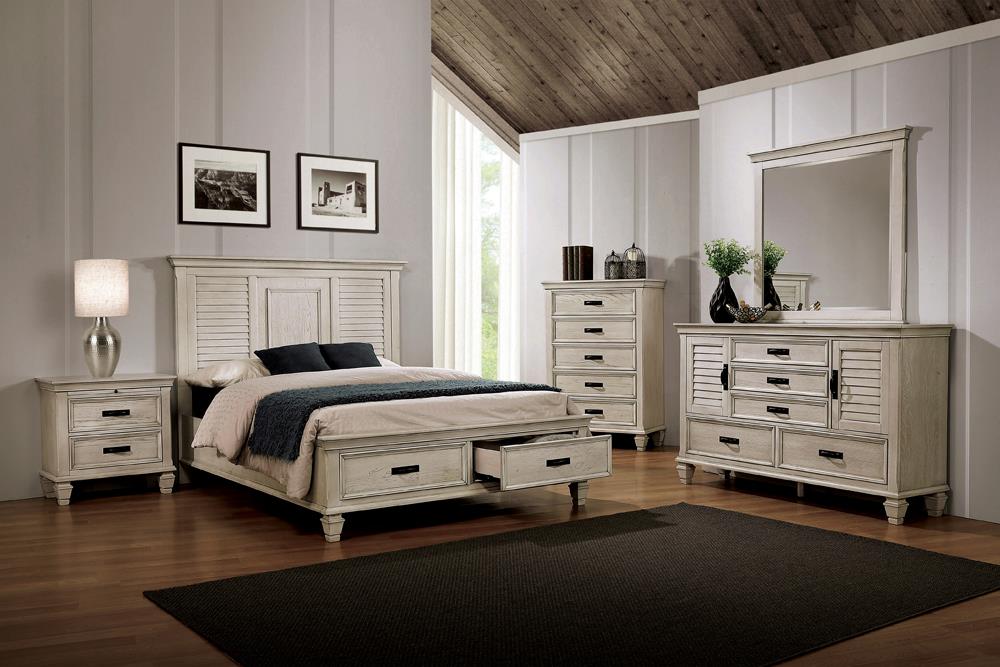 Franco 4-Piece Queen Storage Bedroom Set Antique White - 205330Q-S4 - Bien Home Furniture &amp; Electronics