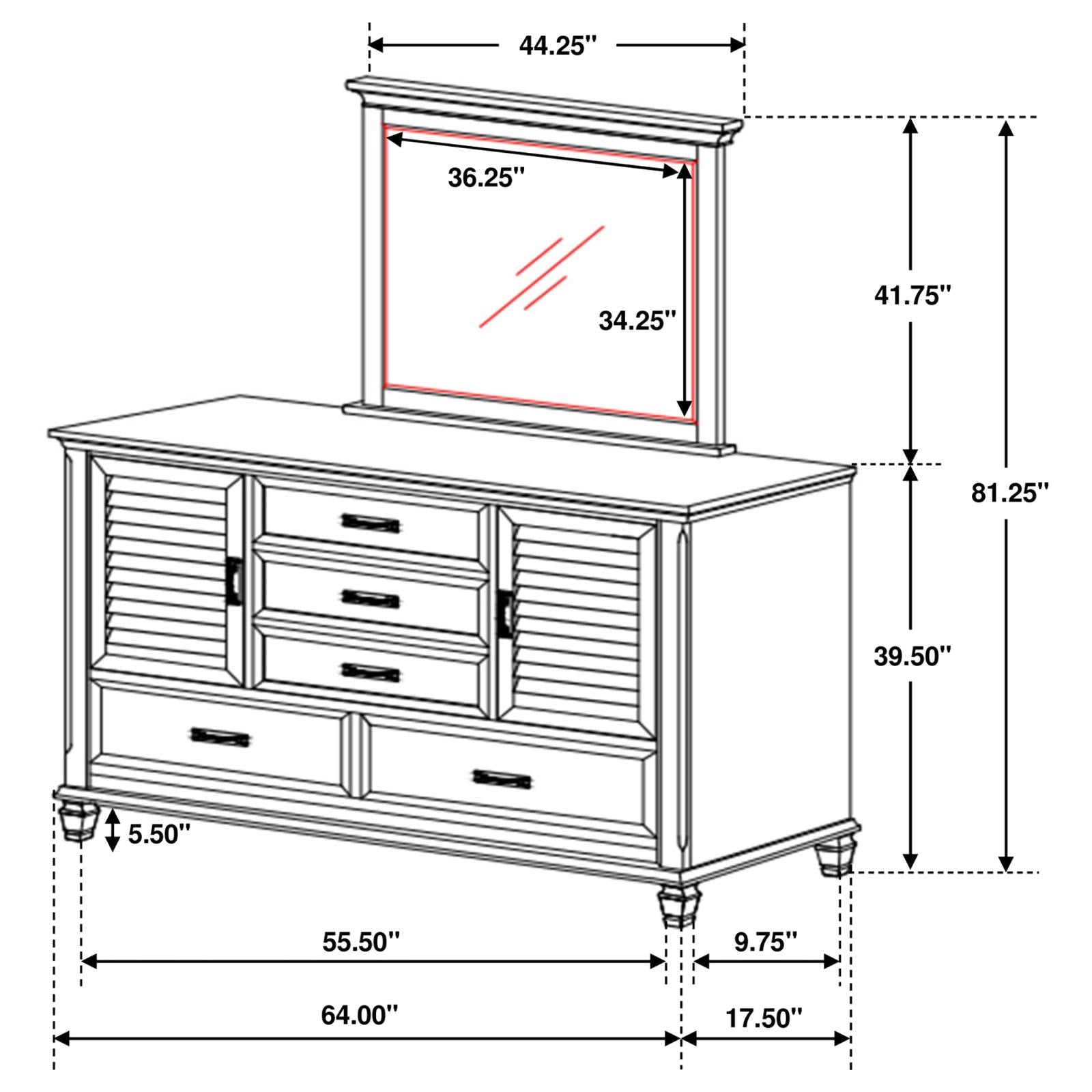 Franco 5-drawer Dresser with Mirror Antique White - 205333M - Bien Home Furniture &amp; Electronics
