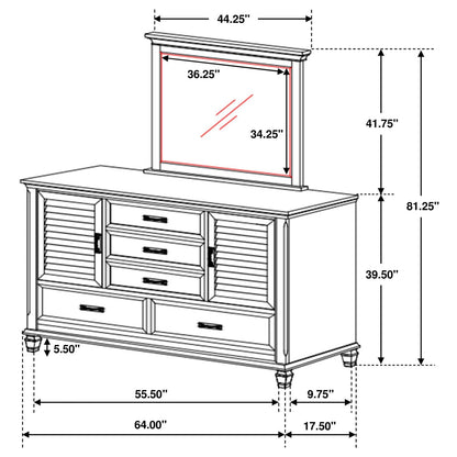 Franco 5-drawer Dresser with Mirror Antique White - 205333M - Bien Home Furniture &amp; Electronics