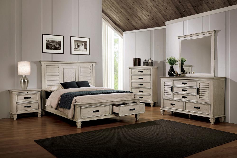 Franco 5-Piece Queen Storage Bedroom Set Antique White - 205330Q-S5 - Bien Home Furniture &amp; Electronics