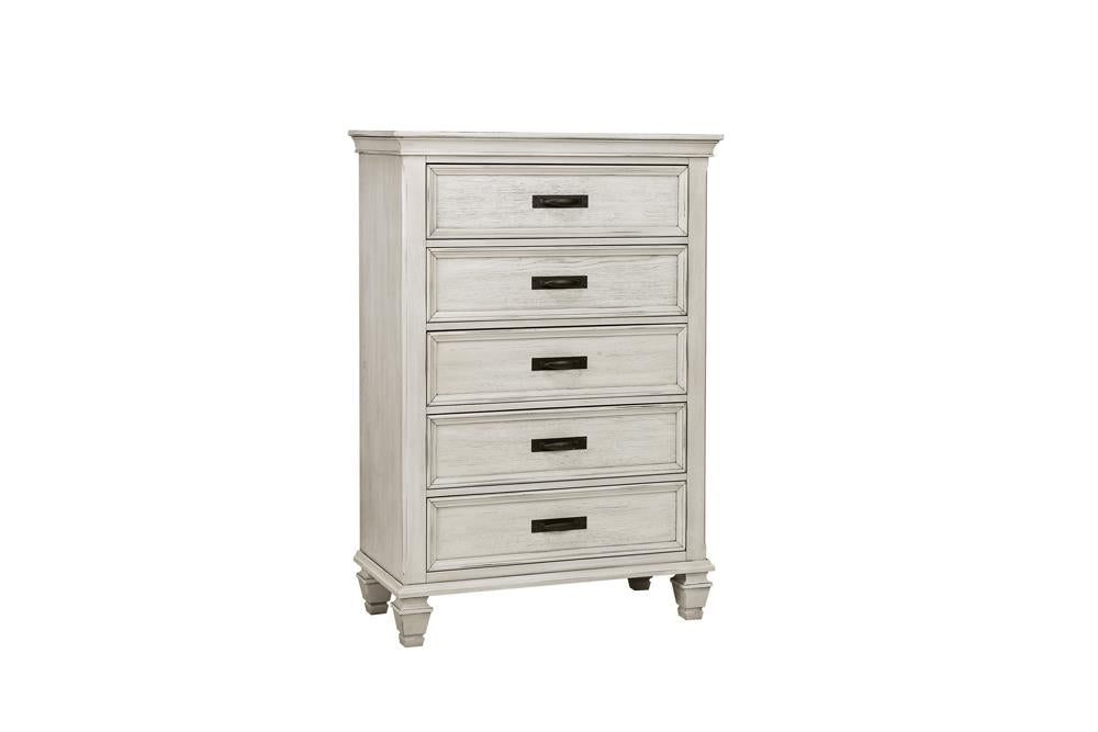 Franco Antique White 5-Drawer Chest - 205335 - Bien Home Furniture &amp; Electronics