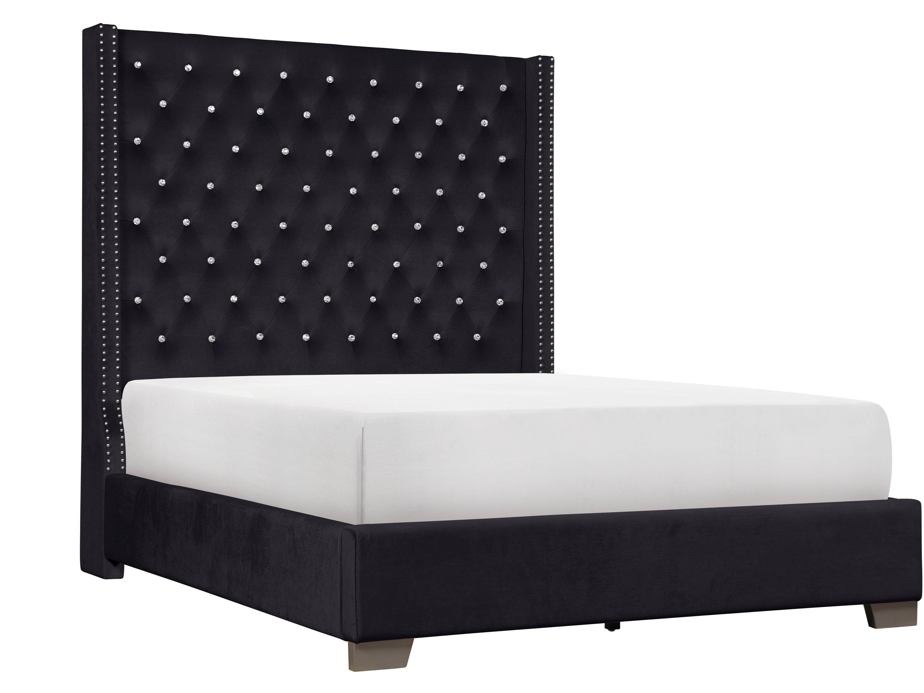 Franco Black Velvet King Upholstered Bed - SET | SH228KBLK-1 | SH228KBLK-3 - Bien Home Furniture &amp; Electronics