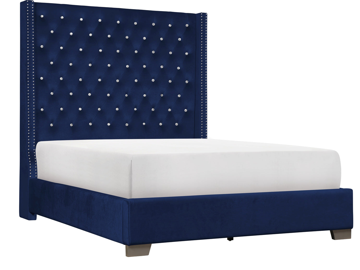 Franco Blue Velvet King Upholstered Bed - SET | SH228KBLU-1 | SH228KBLU-3 - Bien Home Furniture &amp; Electronics